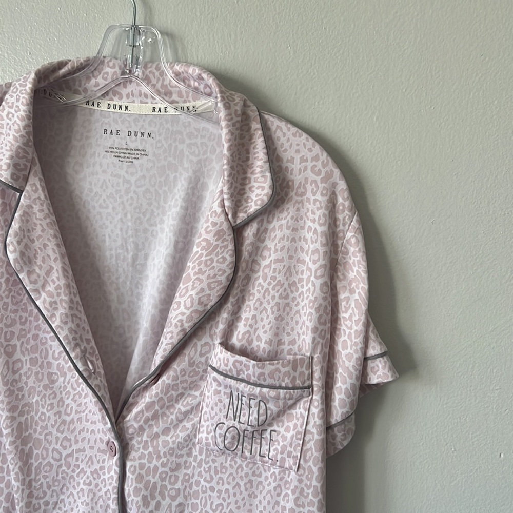 Rae Dunn NEED COFFEE! leopard print pajama set size large